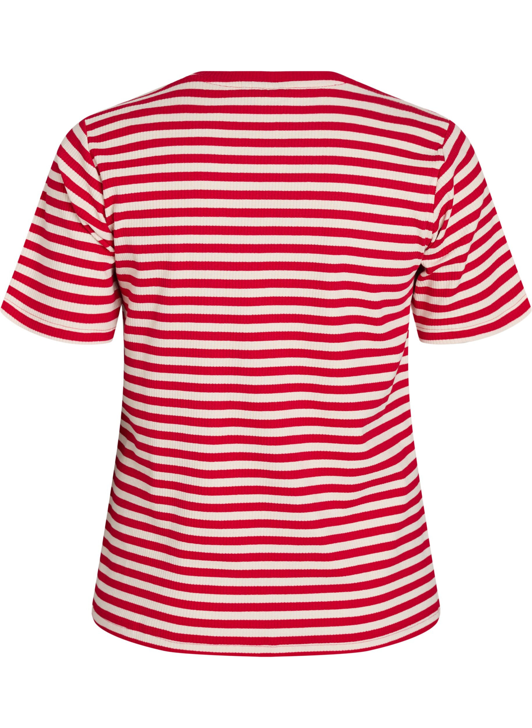 ZizziGestreept T-shirt met geribbelde textuur, Rood, Packshot image number 1