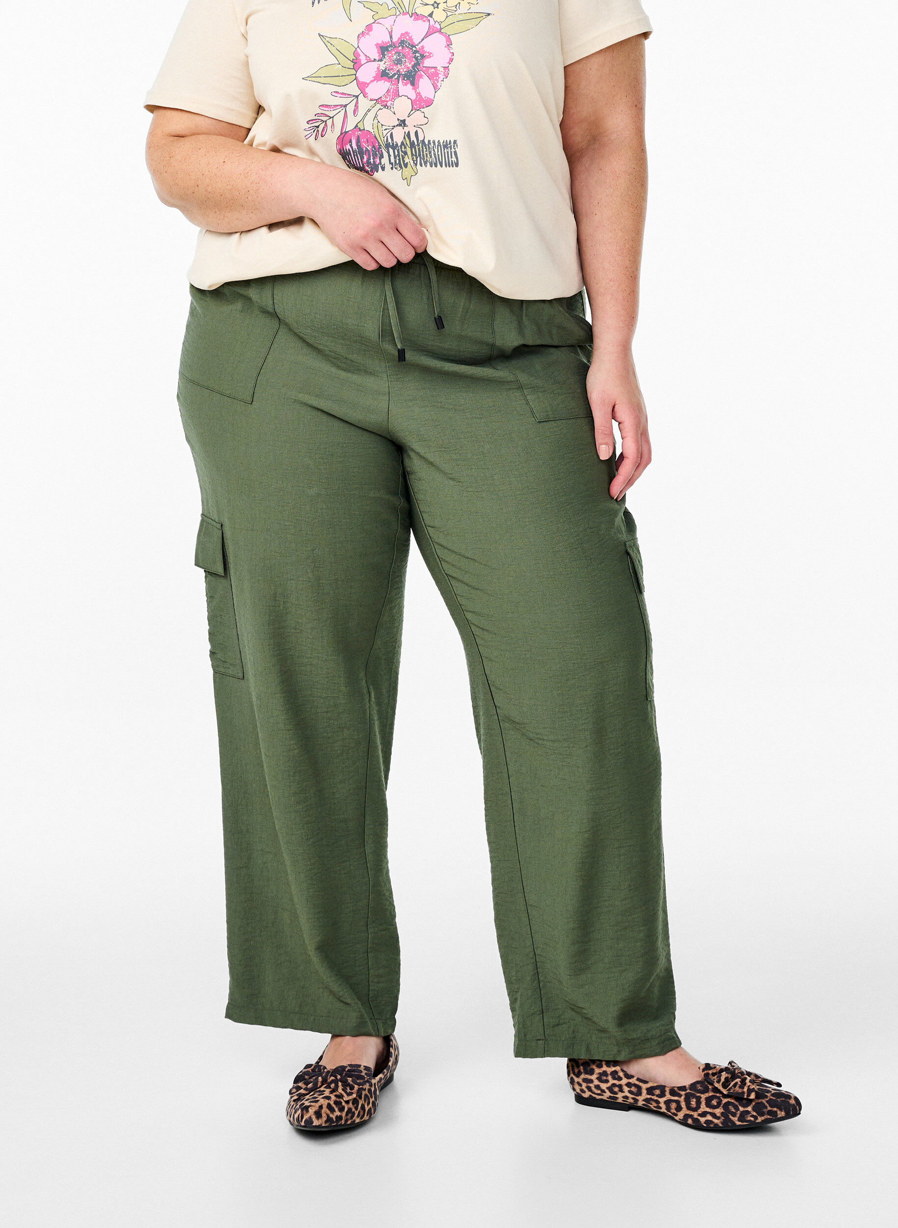 ZizziCargo broek met hoge taille, Groen, Model image number 1