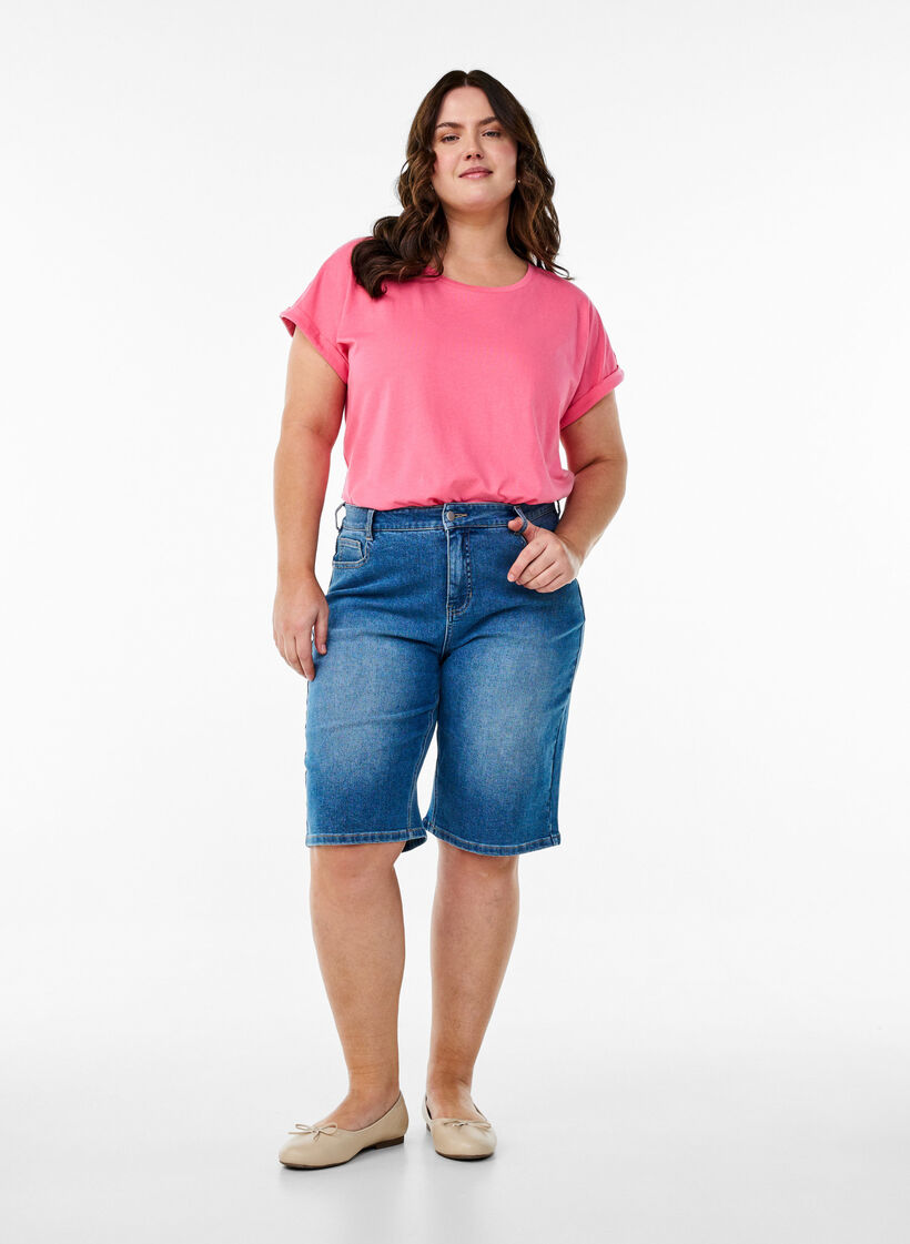 T-shirt met korte mouwen in een katoenmix, Roze, Model image number 1