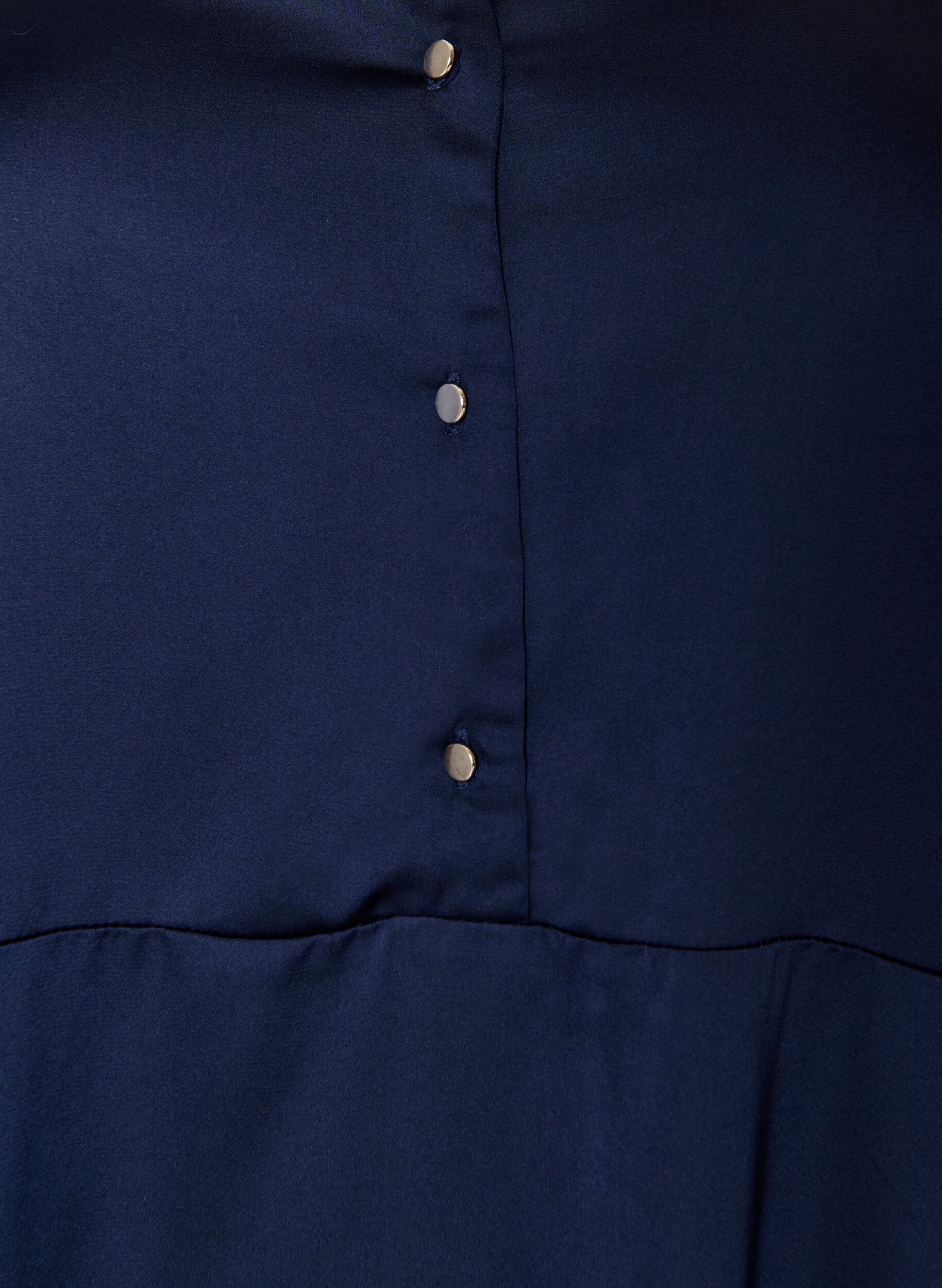 ZizziSatijnen jurk met lange mouwen en V-hals, Blauw, Packshot image number 2