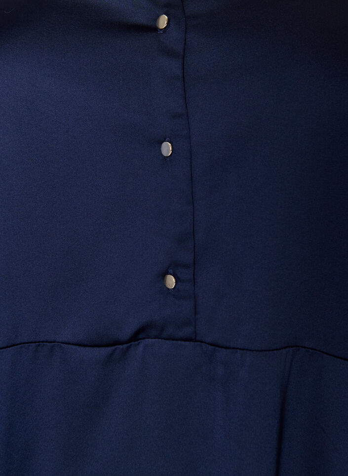 Satijnen jurk met lange mouwen en V-hals, Blauw, Packshot image number 2