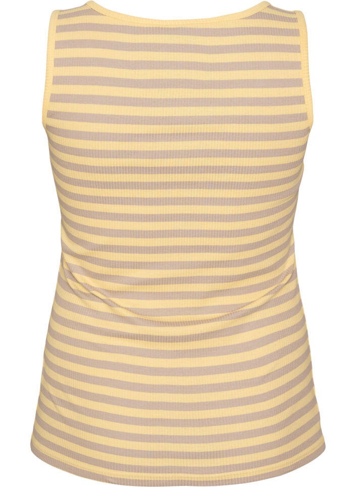 Gestreepte tanktop met een ribstructuur, Geel, Packshot image number 1