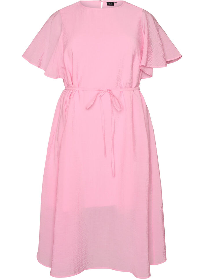 Enkellange jurk met vlindermouwen en strikceintuur, Roze, Packshot image number 0