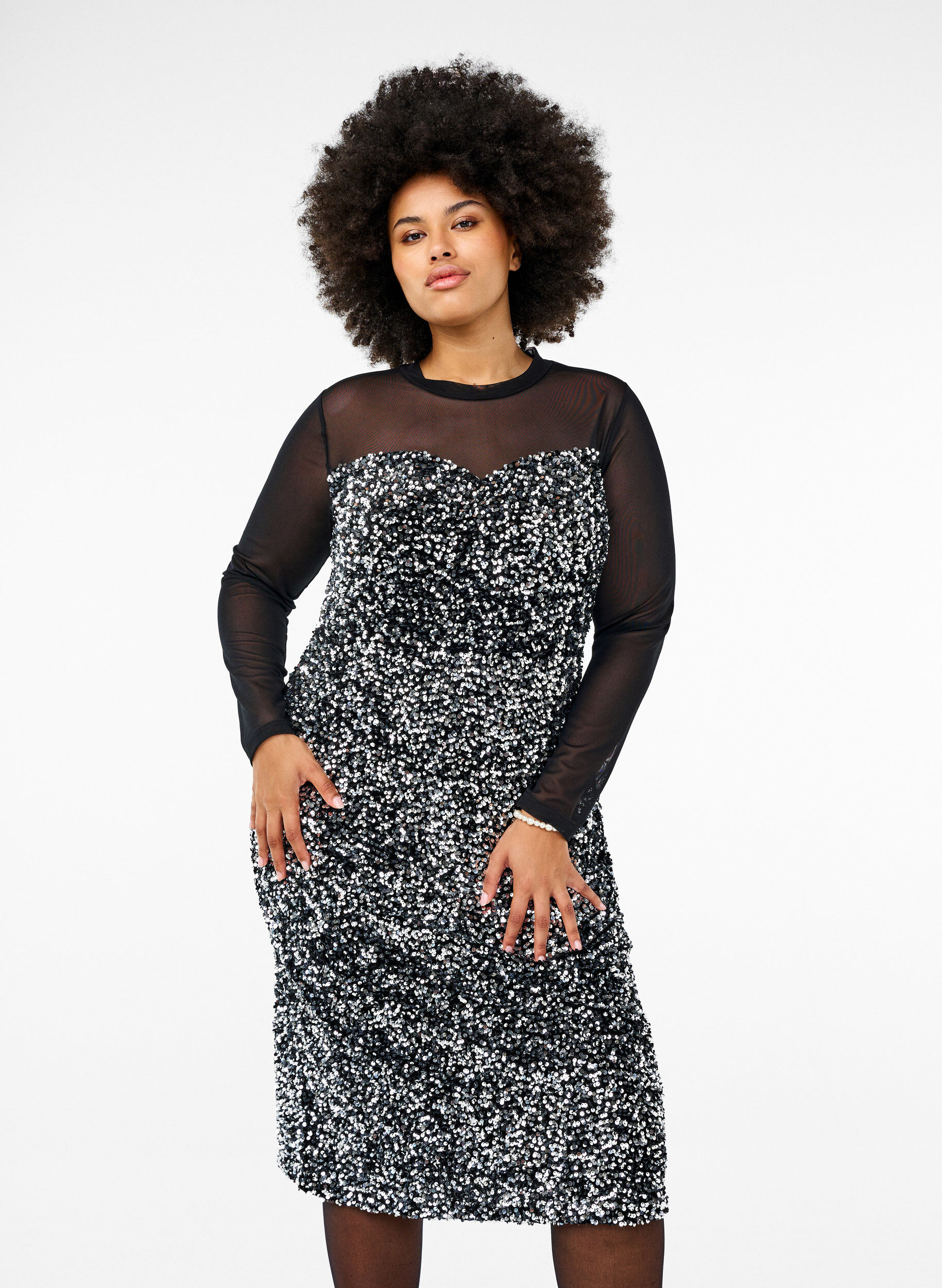 Glitterjurk met pailletten, Black w. Silver, Model