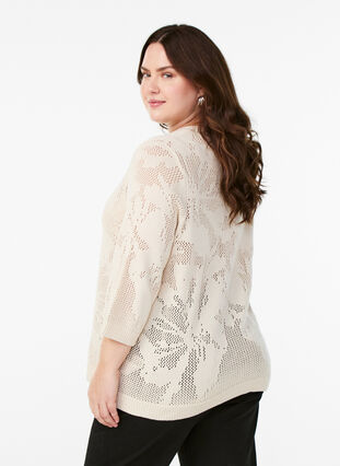 ZizziGebreide blouse met een opengewerkt patroon en 3/4 mouwen, Birch, Model image number 1
