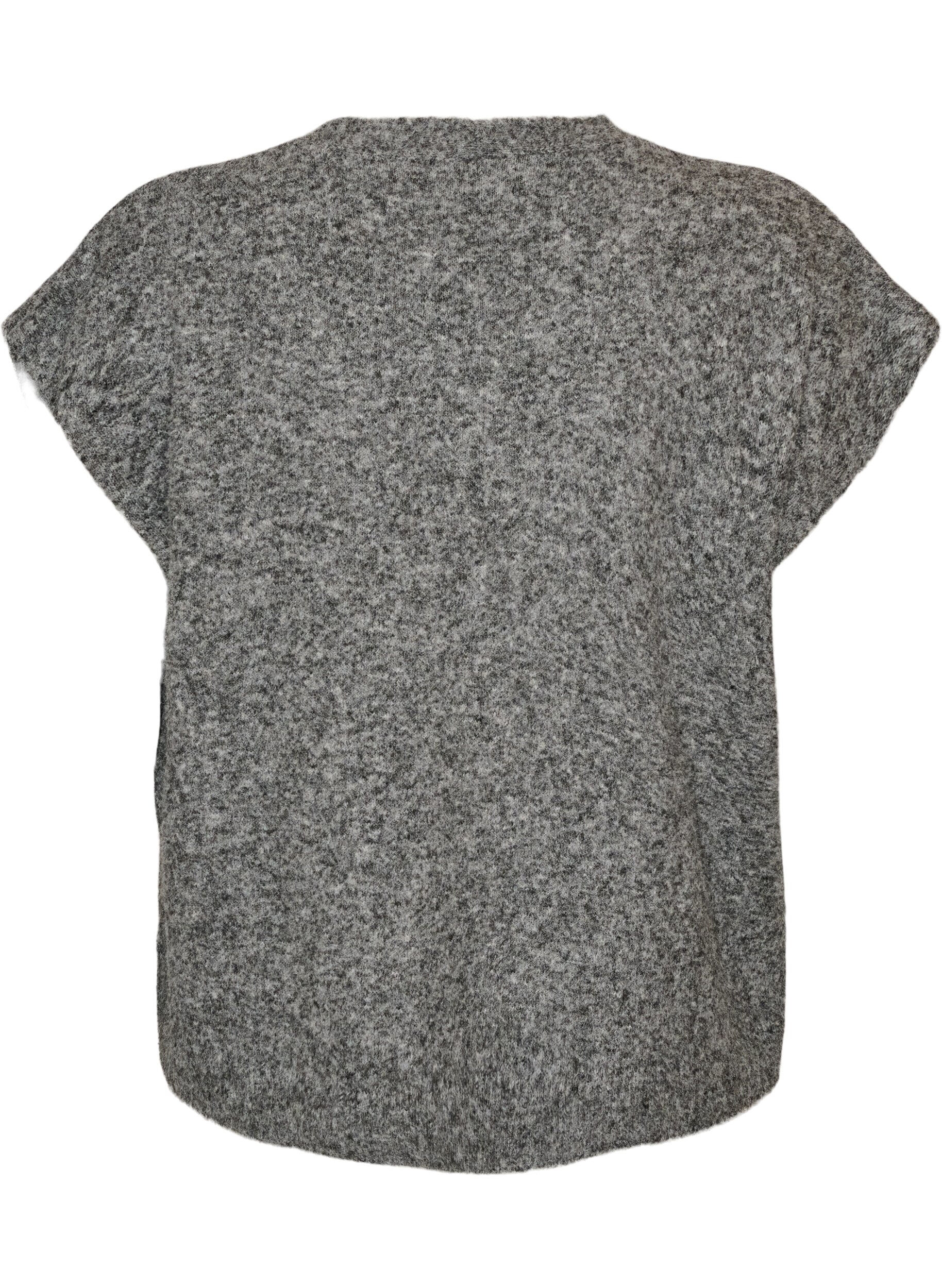 ZizziGebreid gilet met V-hals en decoratieve knopen, Grijs, Packshot image number 1