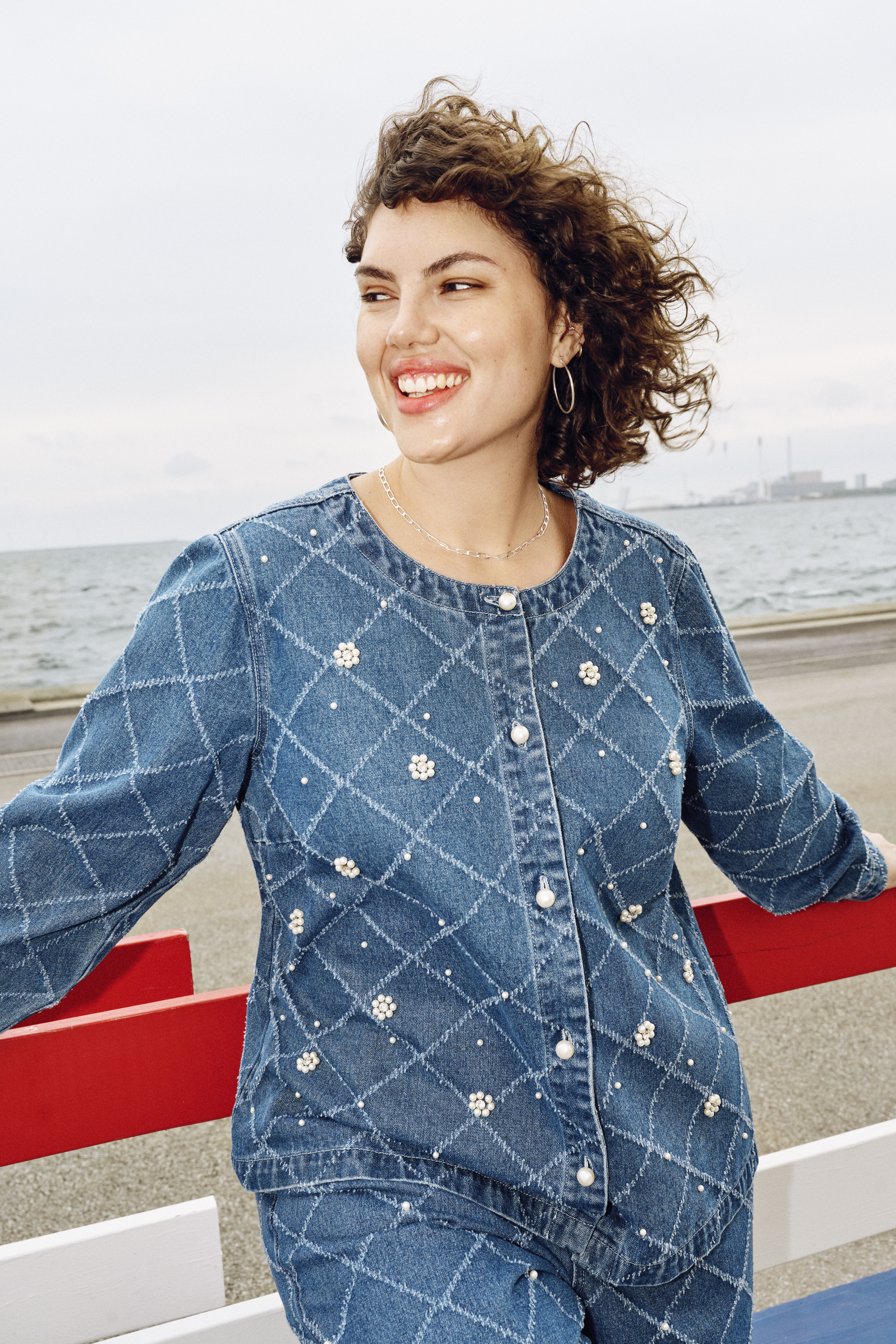 ZizziDenim set met kralendetails, , Model