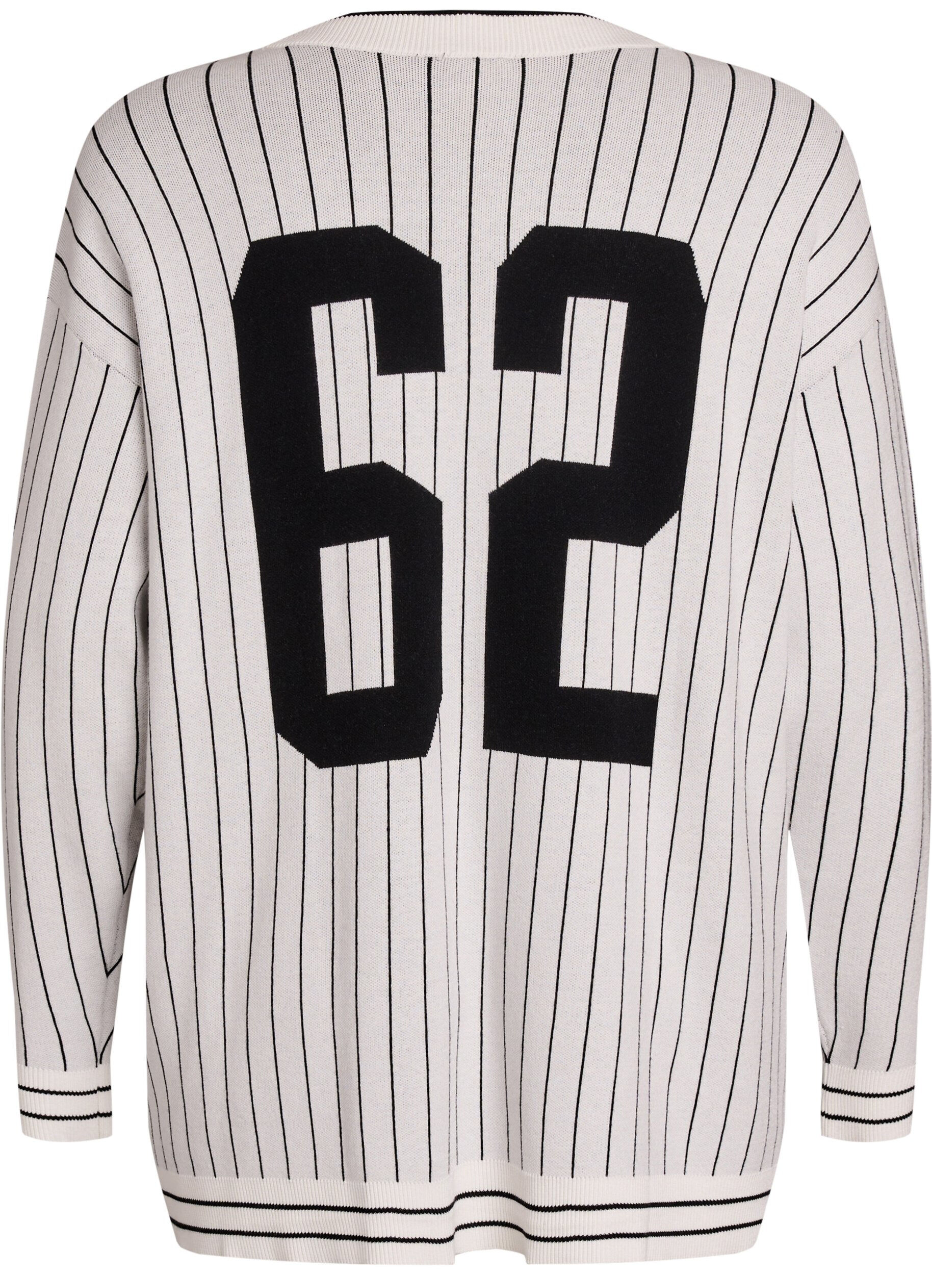 ZizziGebreide vest met strepen en rugmotief, Wit, Packshot image number 1