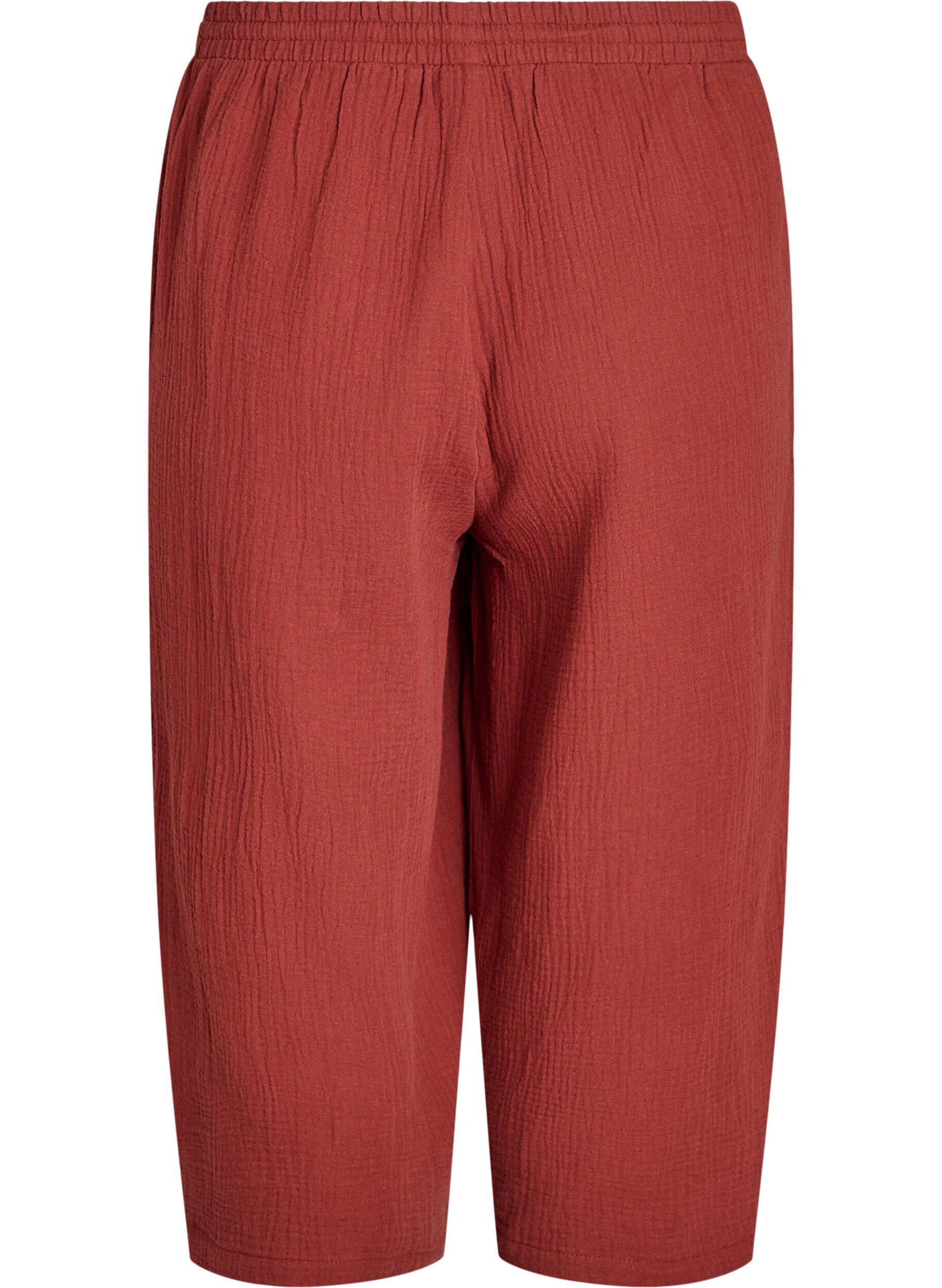 Zizzi Pantalon culotte en mousseline de coton avec taille haute, Bordeaux, Packshot image number 1