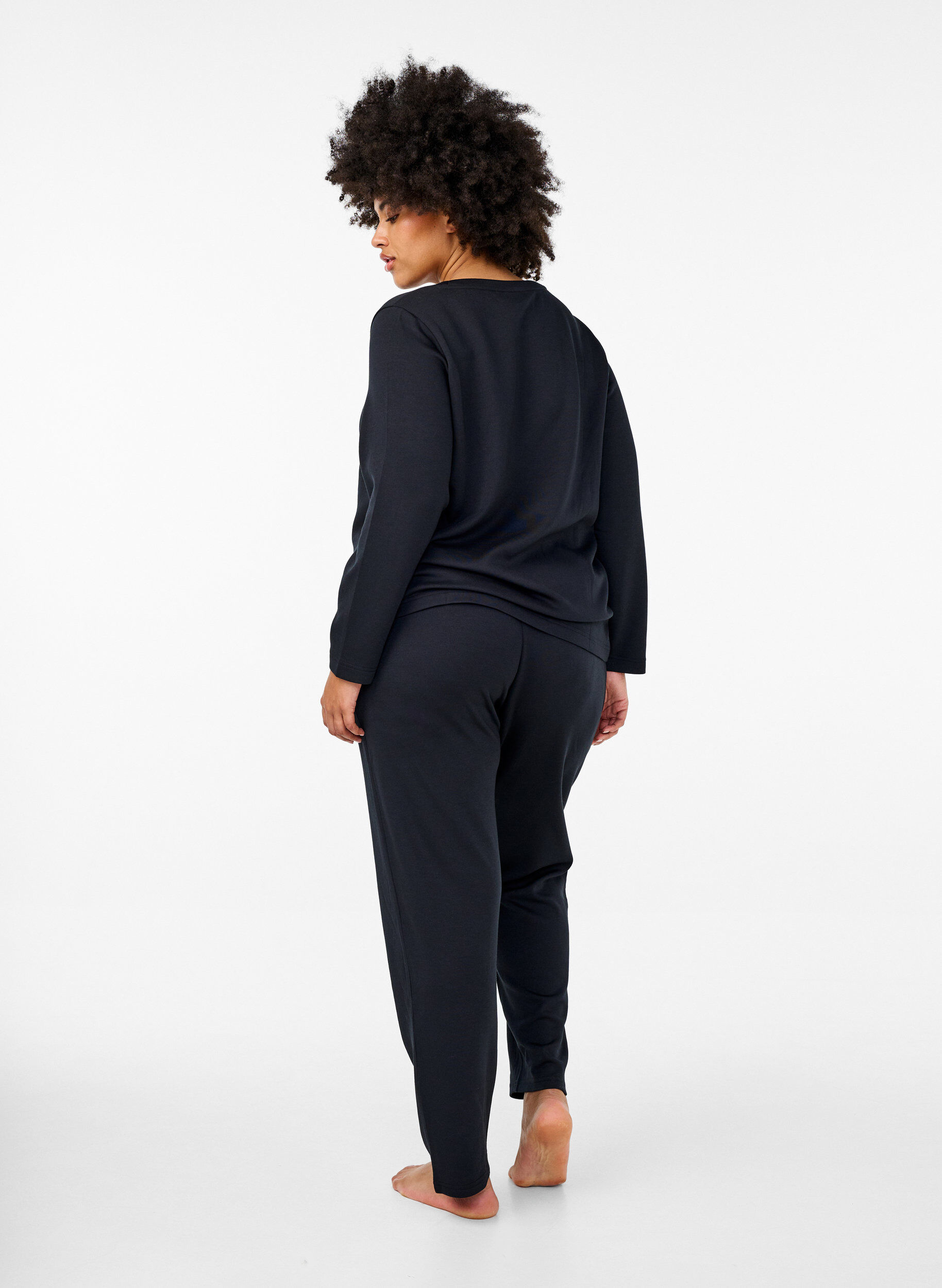 ZizziModal-mix broek met elastische tailleband, Zwart, Model image number 1