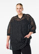 Chiffon tuniek met fluwelen stippenpatroon, Zwart, Model image number 0