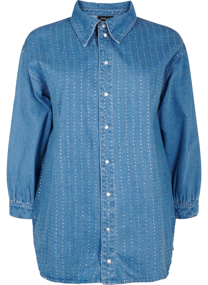 Denim shirt met strasssteentjes, Light Blue Denim, Packshot image number 0