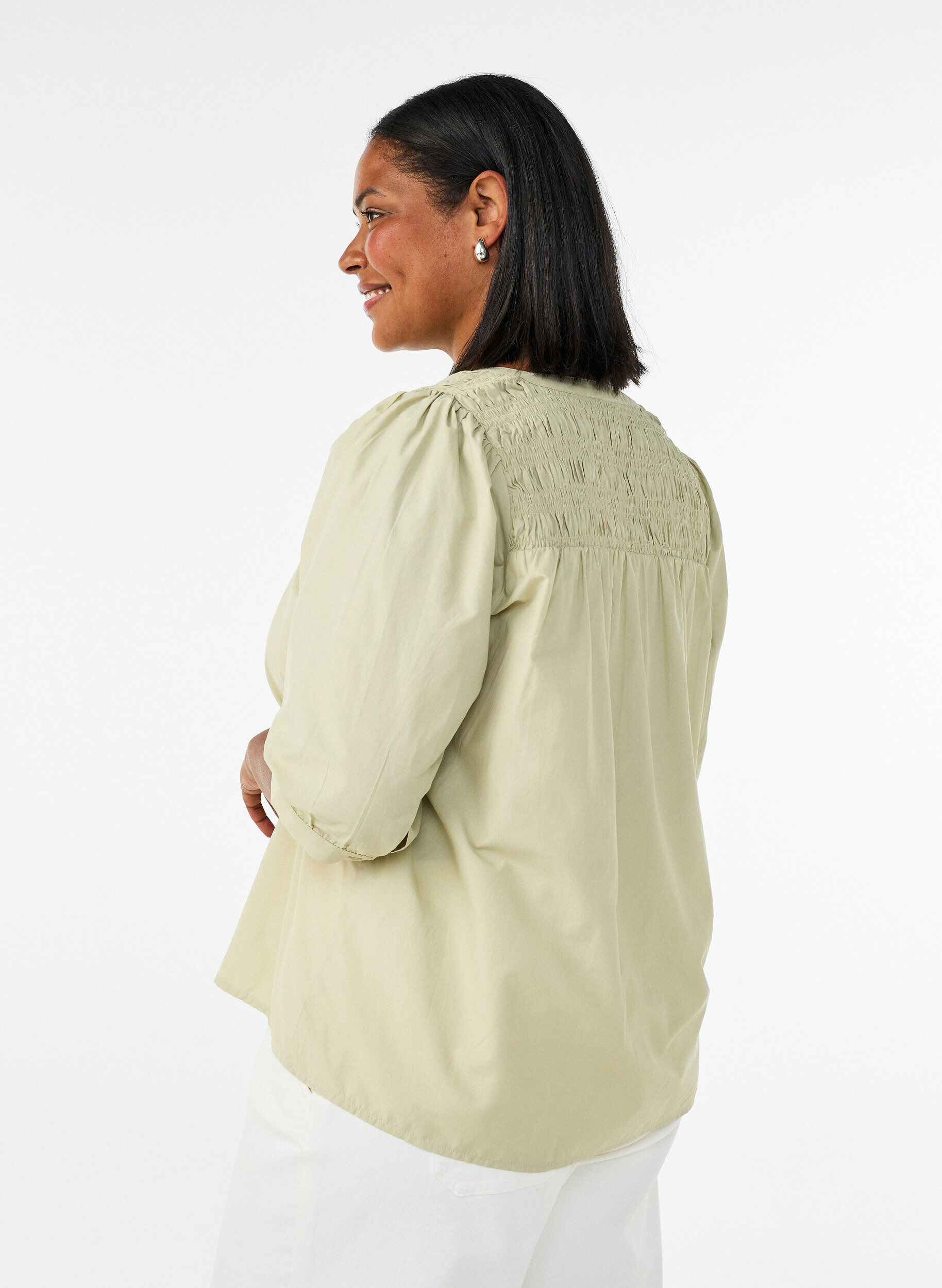 ZizziBlouse met smock en 3/4-mouwen, Groen, Model image number 2