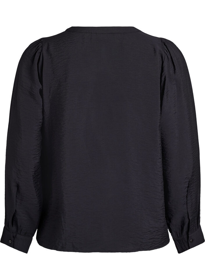 Blouse met V-hals en geborduurde banden, Zwart, Packshot image number 1