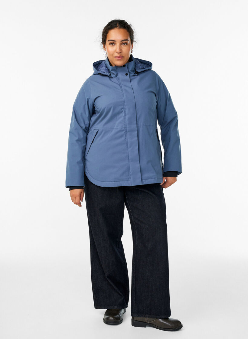 Functionele korte winterjas met capuchon, Blauw, Model image number 1