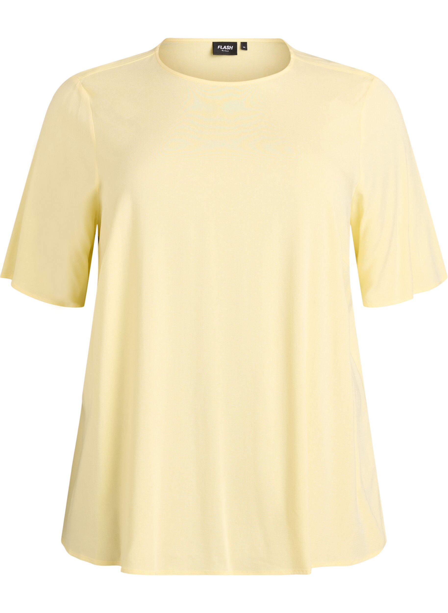 ZizziGeweven blouse met korte mouwen en ronde hals, Geel, Packshot image number 0