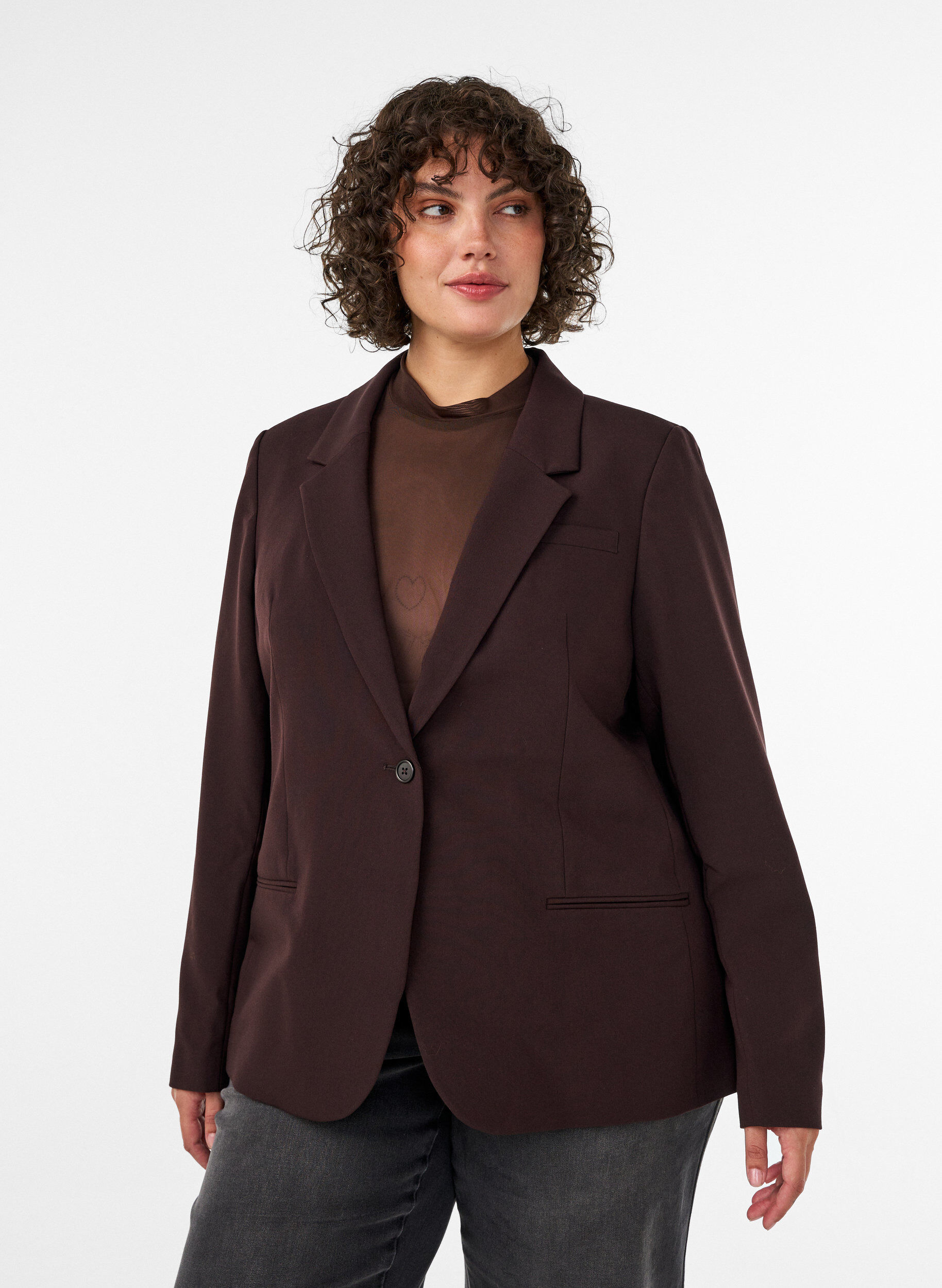 Klassieke blazer met een enkele knoopsluiting, Bruin, Model