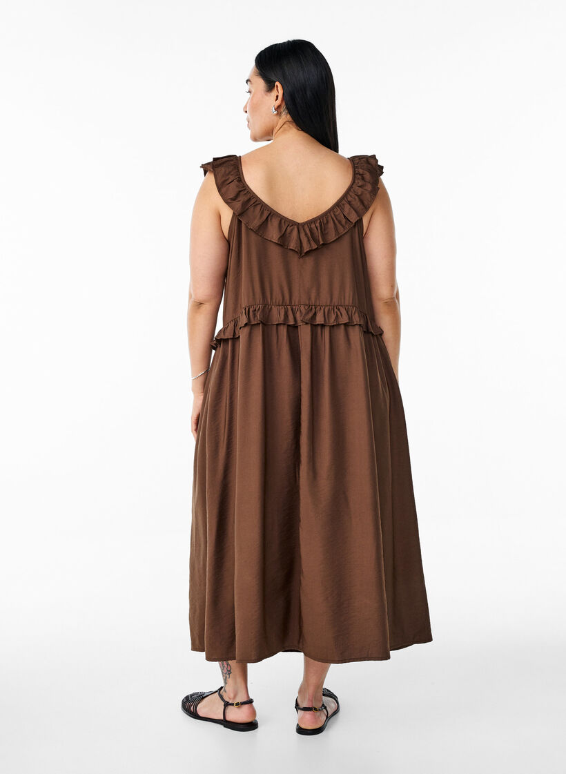 Mouwloze midi jurk met ruches, Rain Drum, Model