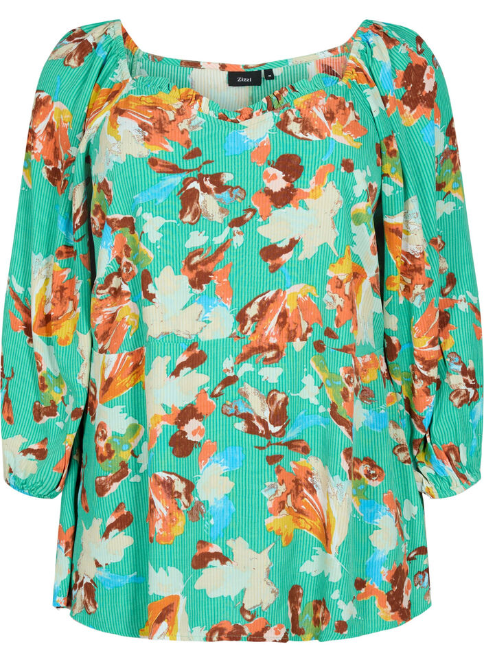 Bedrukte viscose blouse met 3/4 mouwen, Groen, Packshot image number 0