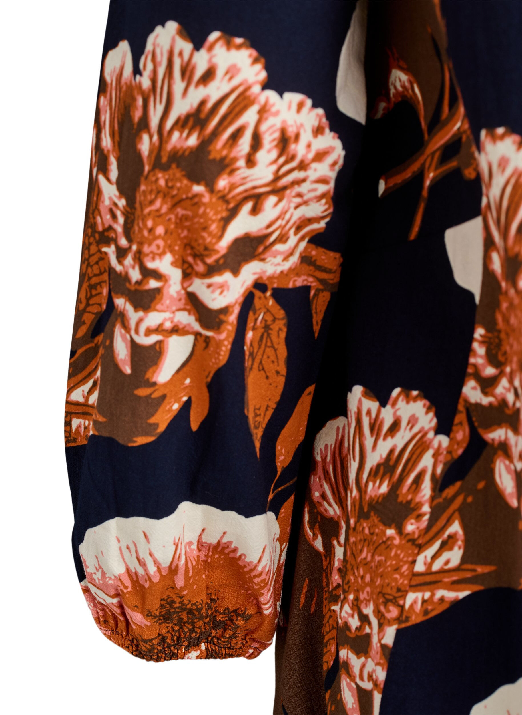 ZizziKorte katoenen jurk met een elastische zoom en lange mouwen, Zwart, Packshot image number 3