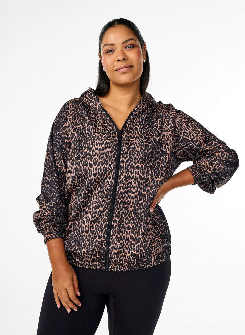 Sportjas met luipaard print en capuchon, Leo AOP, Model