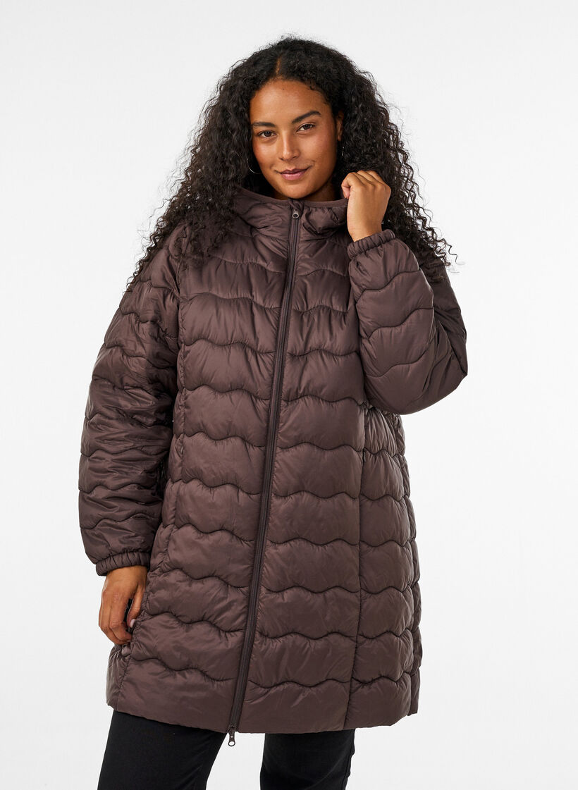 Gewatteerde jas, Bruin, Model image number 0