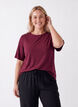 Geweven blouse met korte mouwen en ronde hals, Rood, Model image number 0