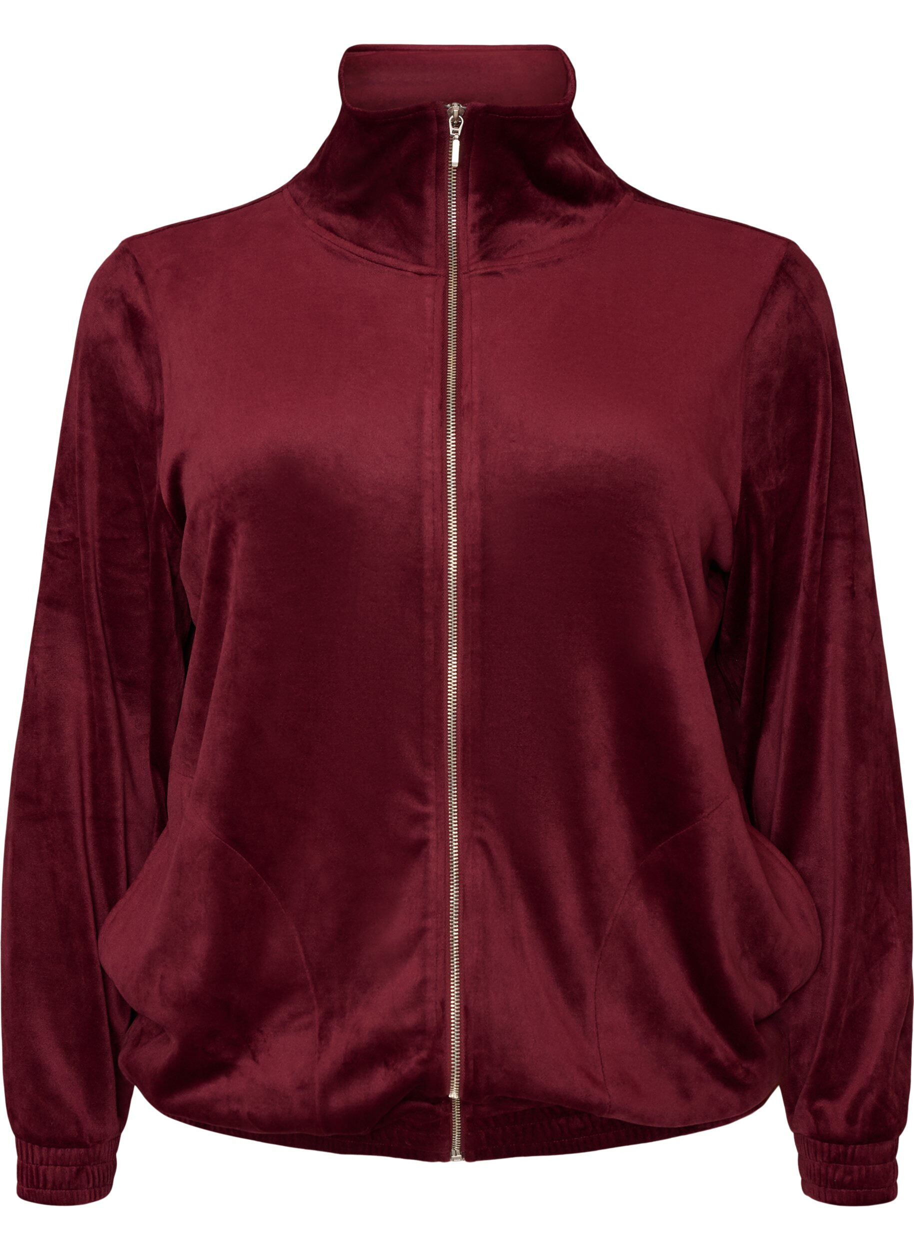 Zachte velours cardigan met rits en hoge kraag