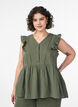 Mouwloze blouse van katoen mousseline met ruches, Groen, Model image number 0