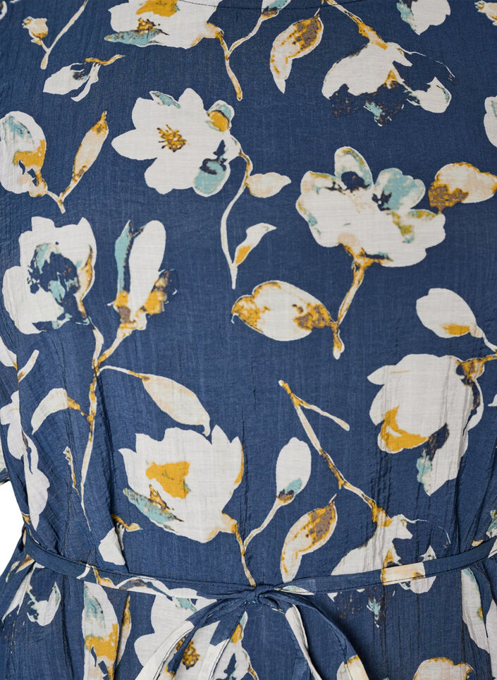 Enkellange jurk met vlindermouwen en strikceintuur, Blauw, Packshot image number 2