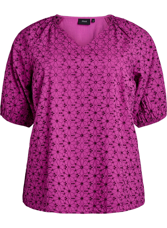 Blouse met geborduurd bloemenpatroon, Paars, Packshot image number 0