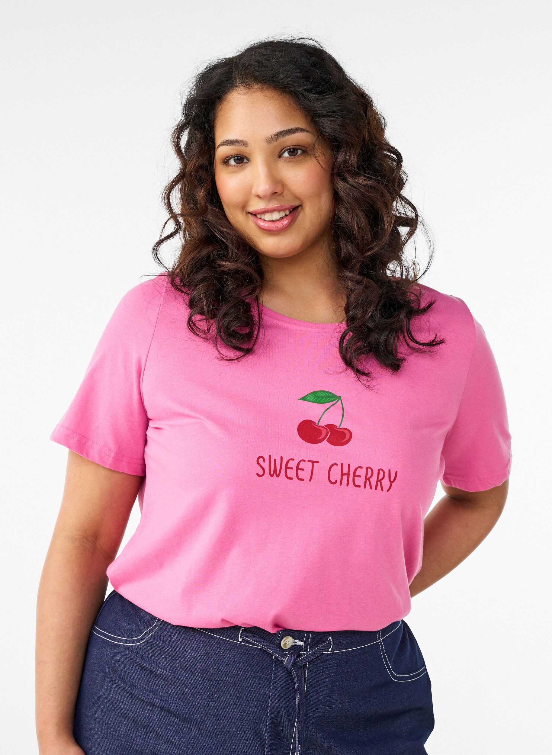T-shirt met print, Roze, Model