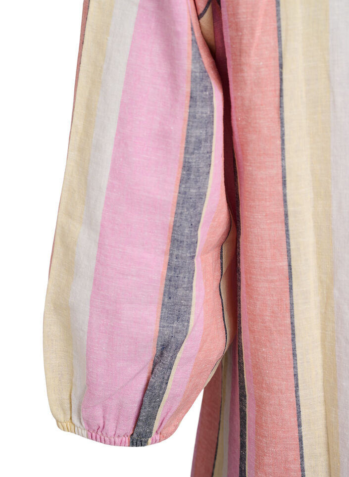 Korte jurk in linnen en viscose met 3/4 mouwen, Geel, Packshot image number 3