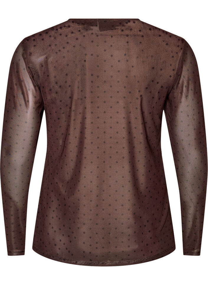 Mesh blouse met print, Bruin, Packshot image number 1
