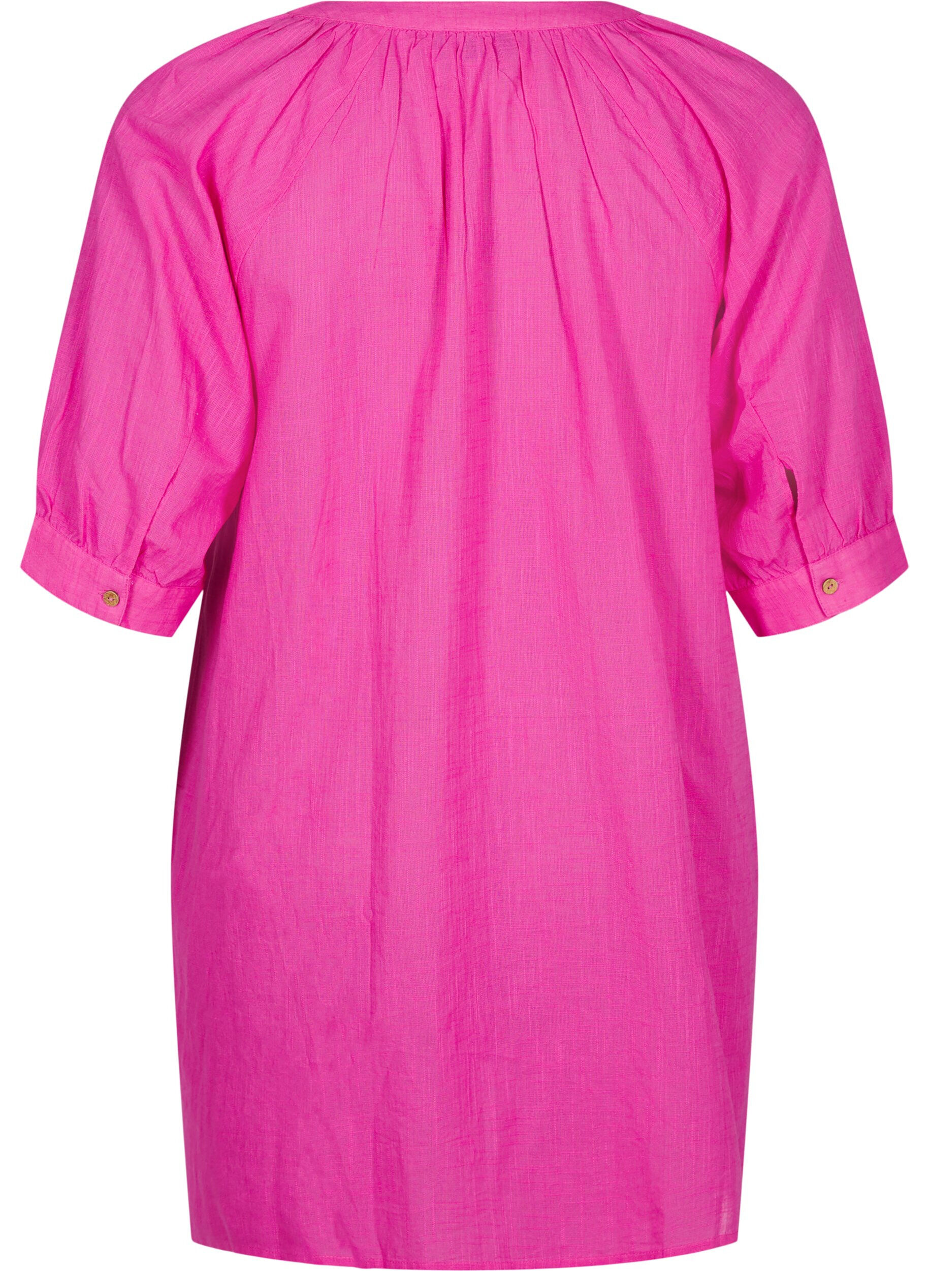 ZizziKatoenen tuniek met V-hals, Roze, Packshot image number 1