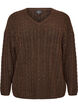 Gebreide blouse met kabelpatroon en V-hals, Bruin, Packshot image number 0