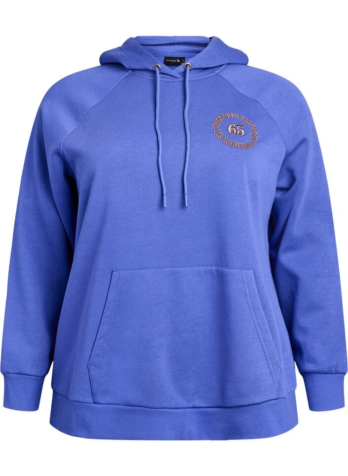 Hoodie met geborduurd frontmotief, Blauw, Packshot image number 0