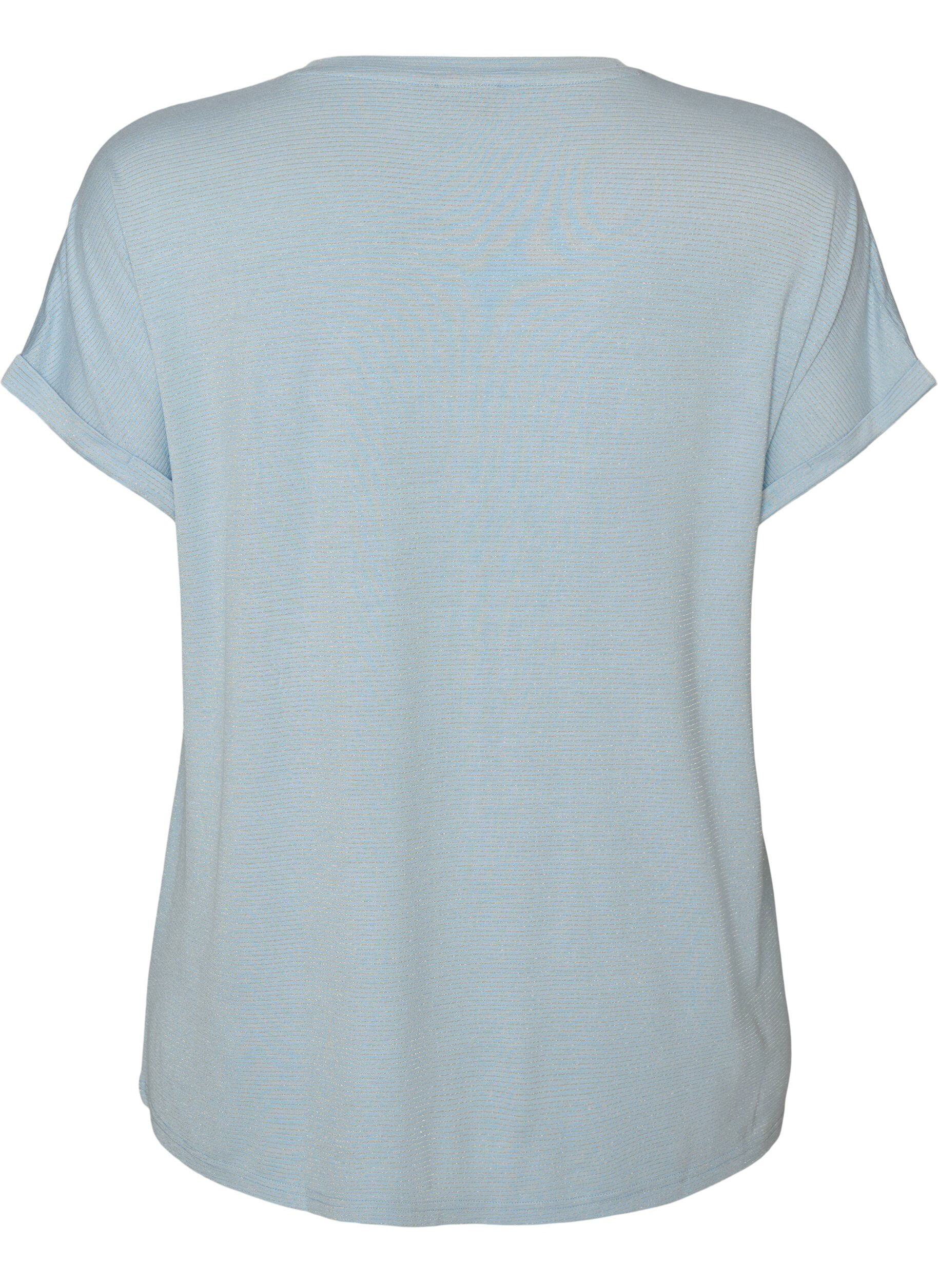 ZizziViscose T-shirt met glitterstrepen, Blauw, Packshot image number 1