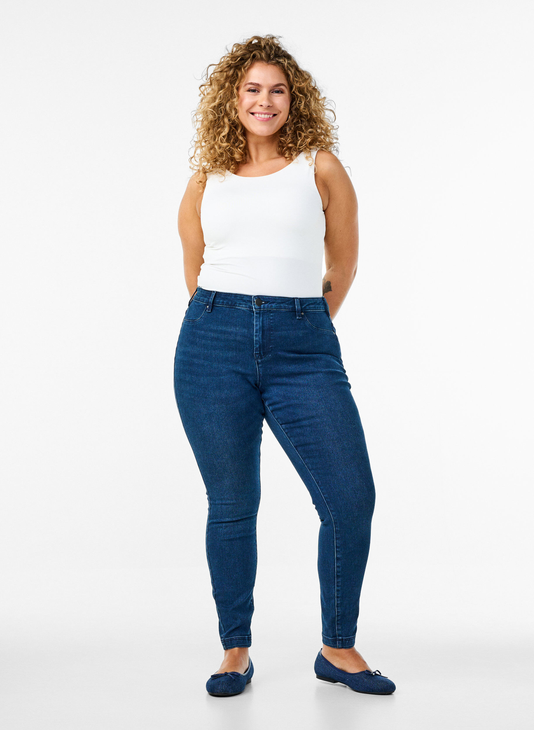 Katoenmix jeggings, Blauw, Model