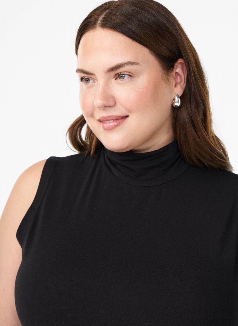 Gecropte jersey top met een hoge col, Zwart, Model image number 2