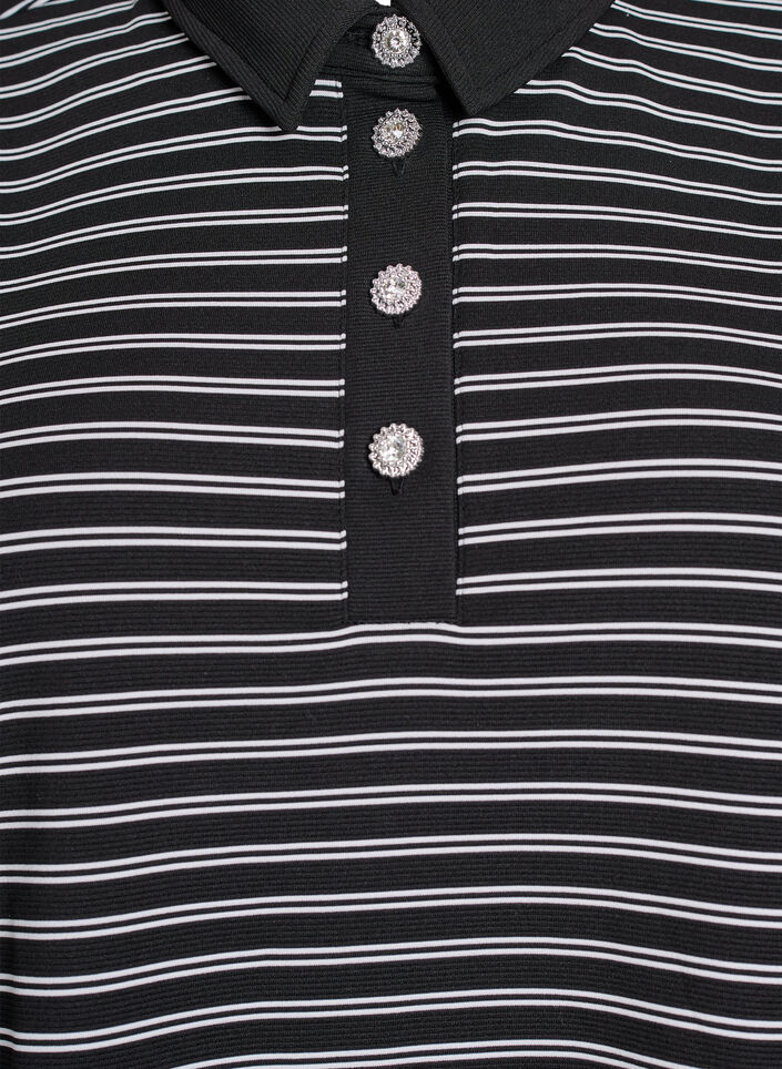 Gestreept poloshirt met korte mouwen en rits, Zwart, Packshot image number 2