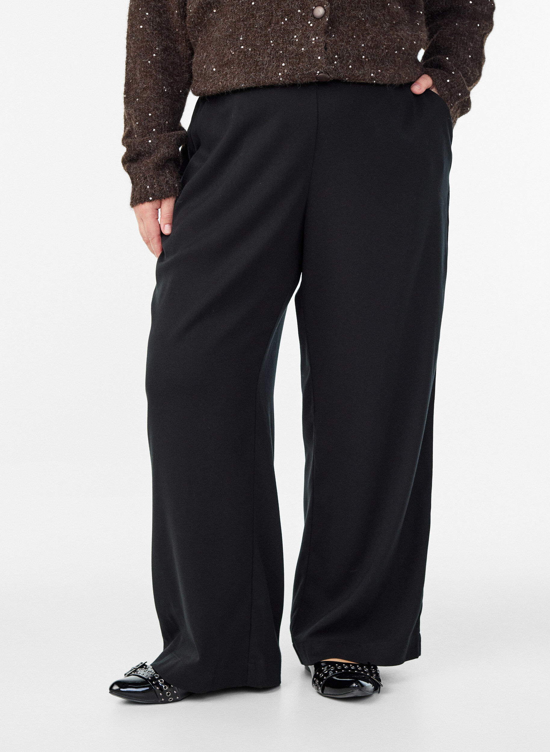 ZizziWijde broek met een hoge taille, Zwart, Model image number 2