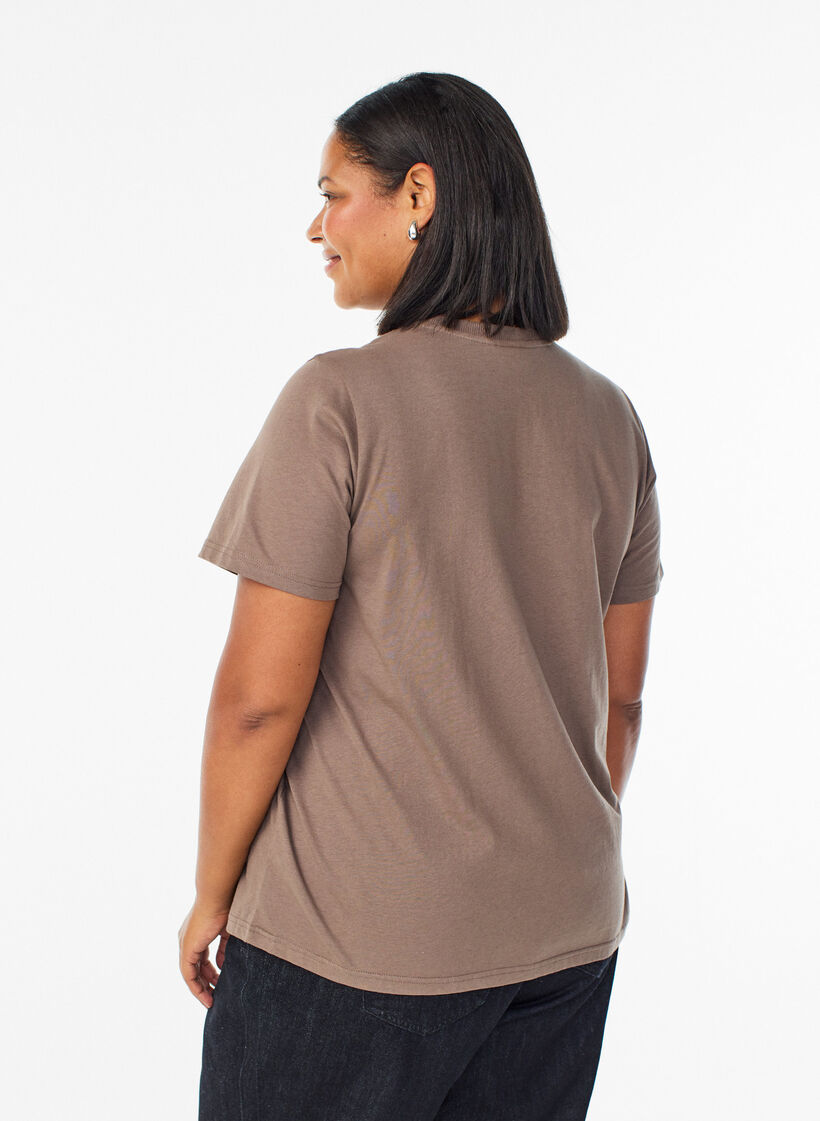 Basic katoenen T-shirt met ronde hals, Bruin, Model image number 2