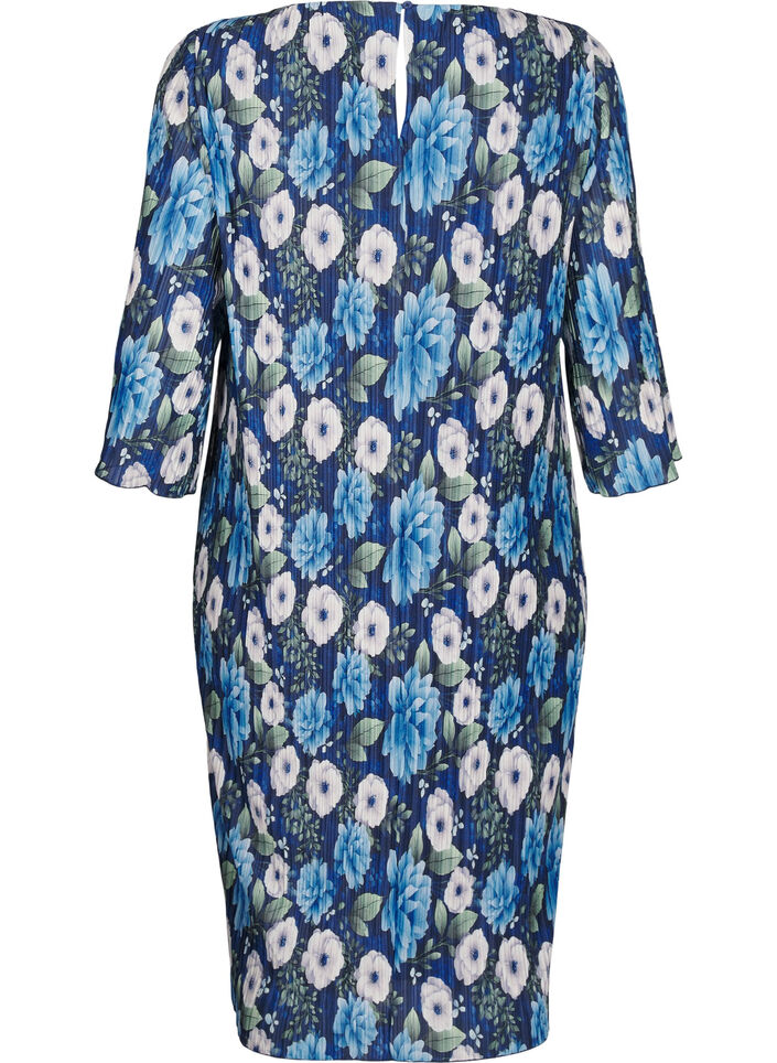 Geplooide jurk met 3/4 mouwen, Blauw, Packshot image number 1