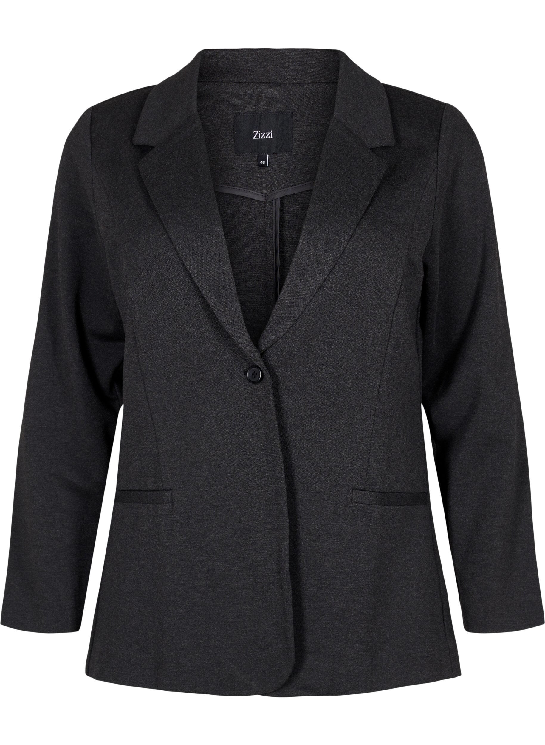 Zizzi Blazer simple avec bouton et poches d&eacute;coratives, Gris anthracite, Packshot image number 0