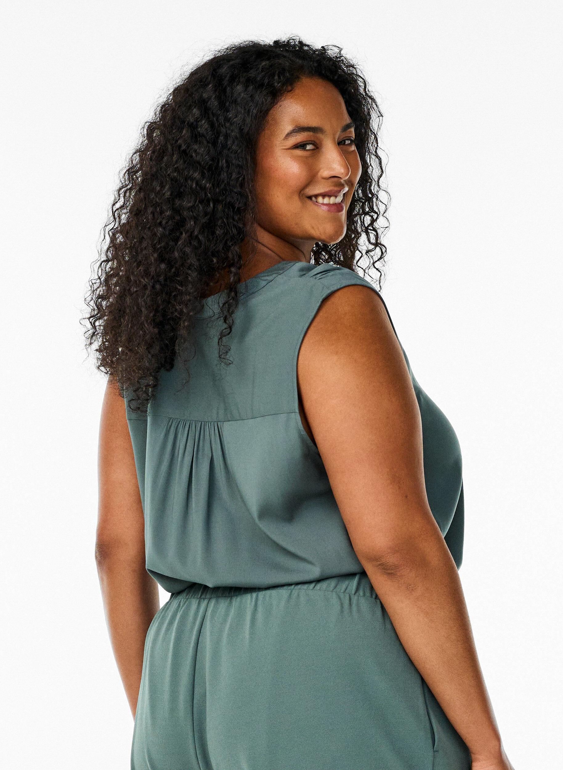 ZizziMouwloze viscose blouse, Groen, Model image number 2