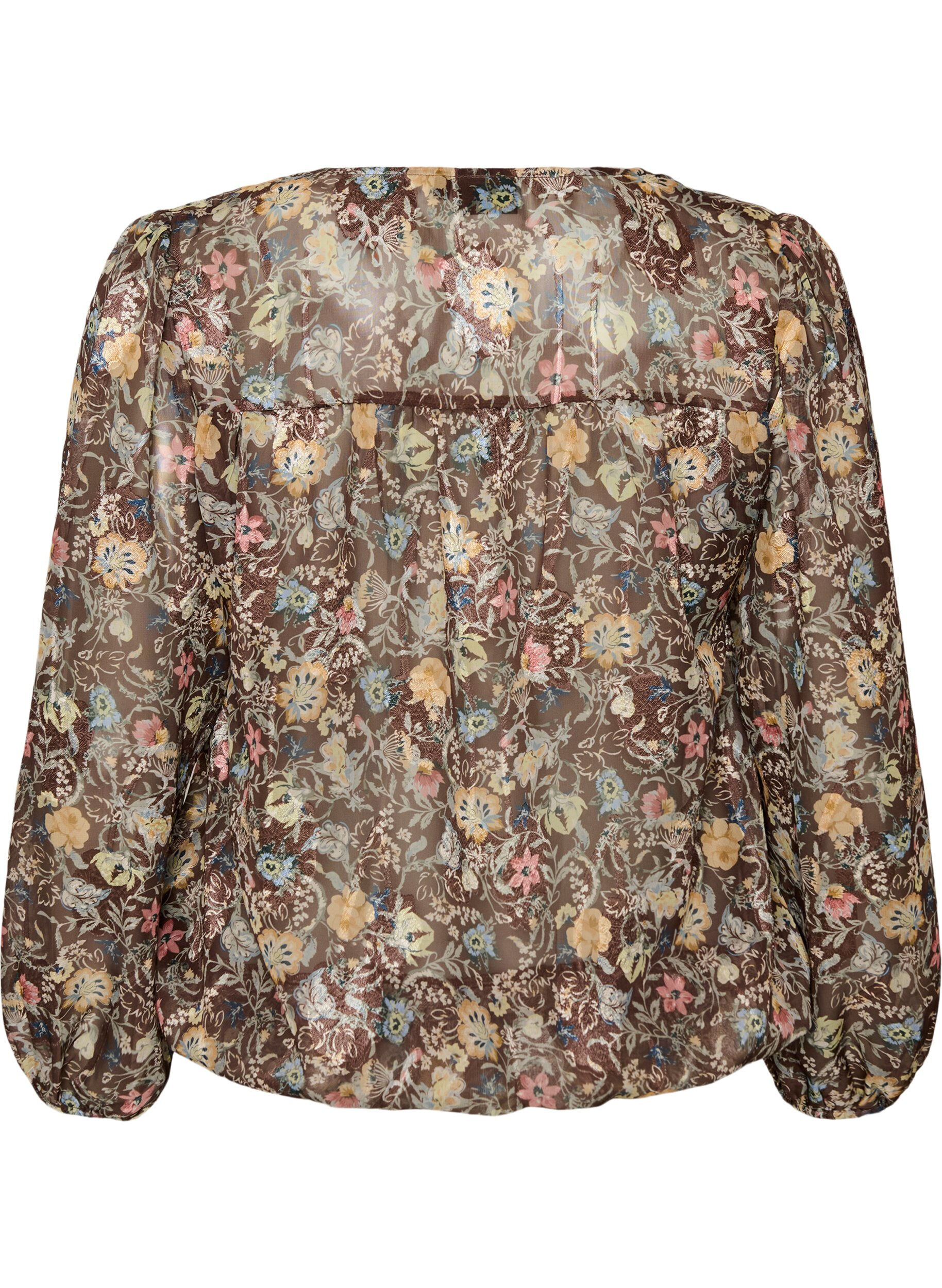 ZizziBlouse met bloemenprint en ballonnenmouwen, Bruin, Packshot image number 1