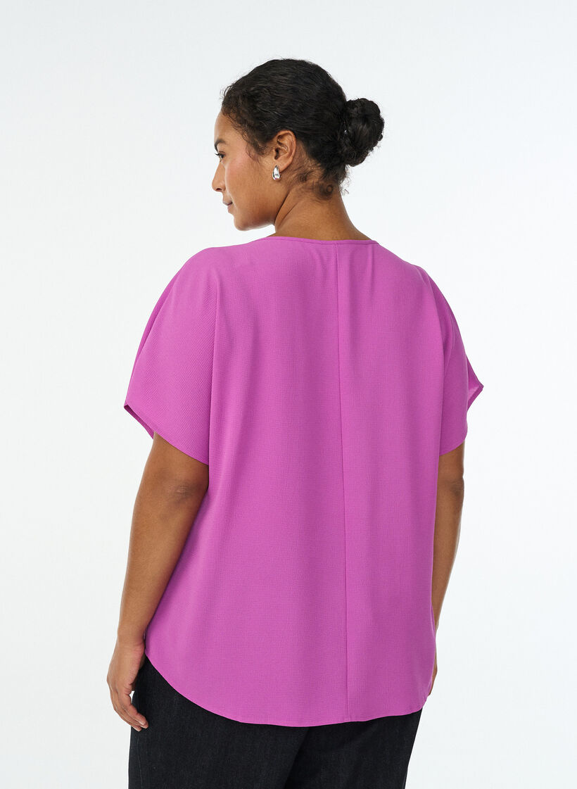 Blouse met korte mouwen en een ronde halslijn, Paars, Model image number 2