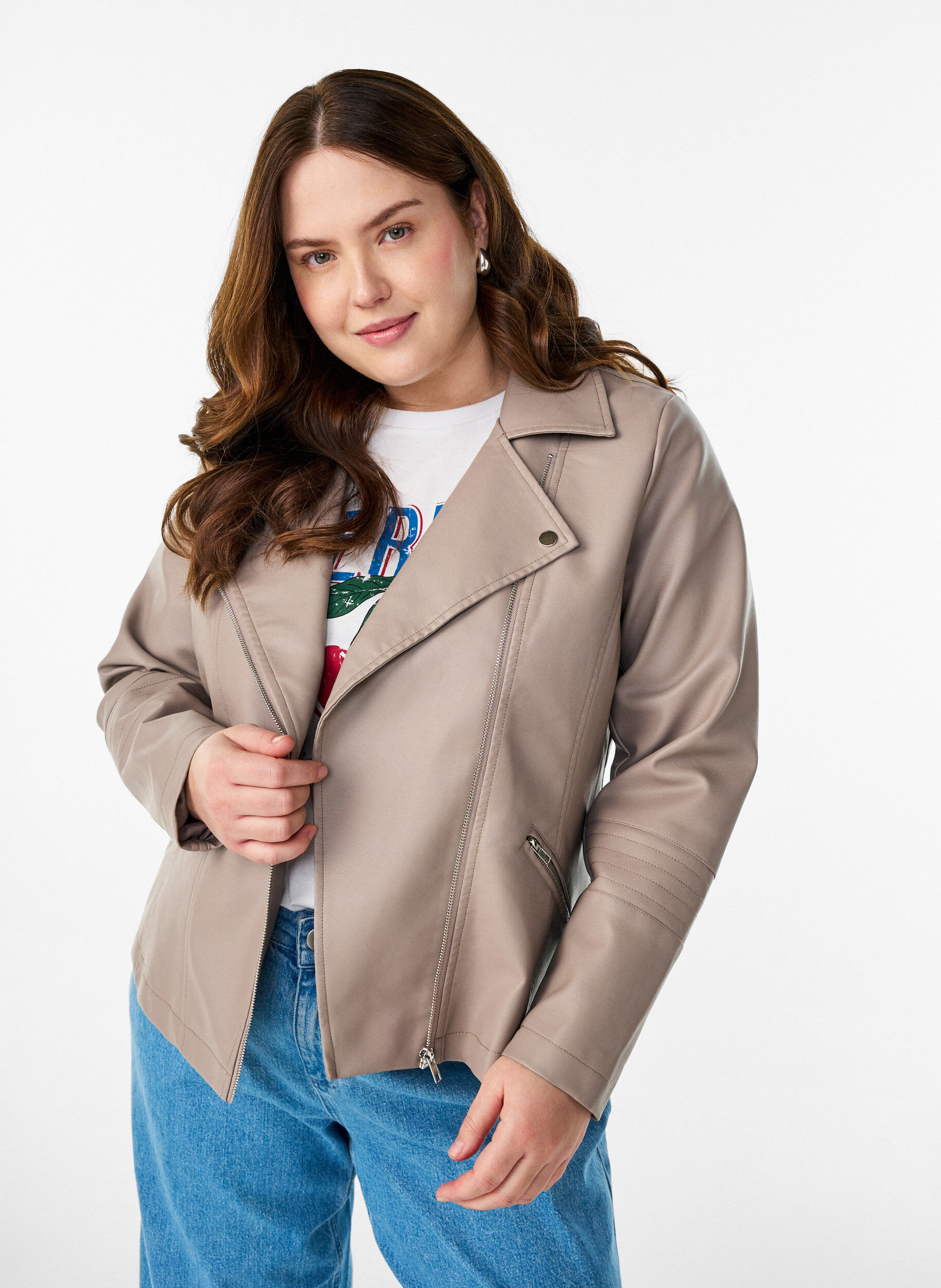 ZizziBikerjack in imitatieleer, Beige, Model image number 0