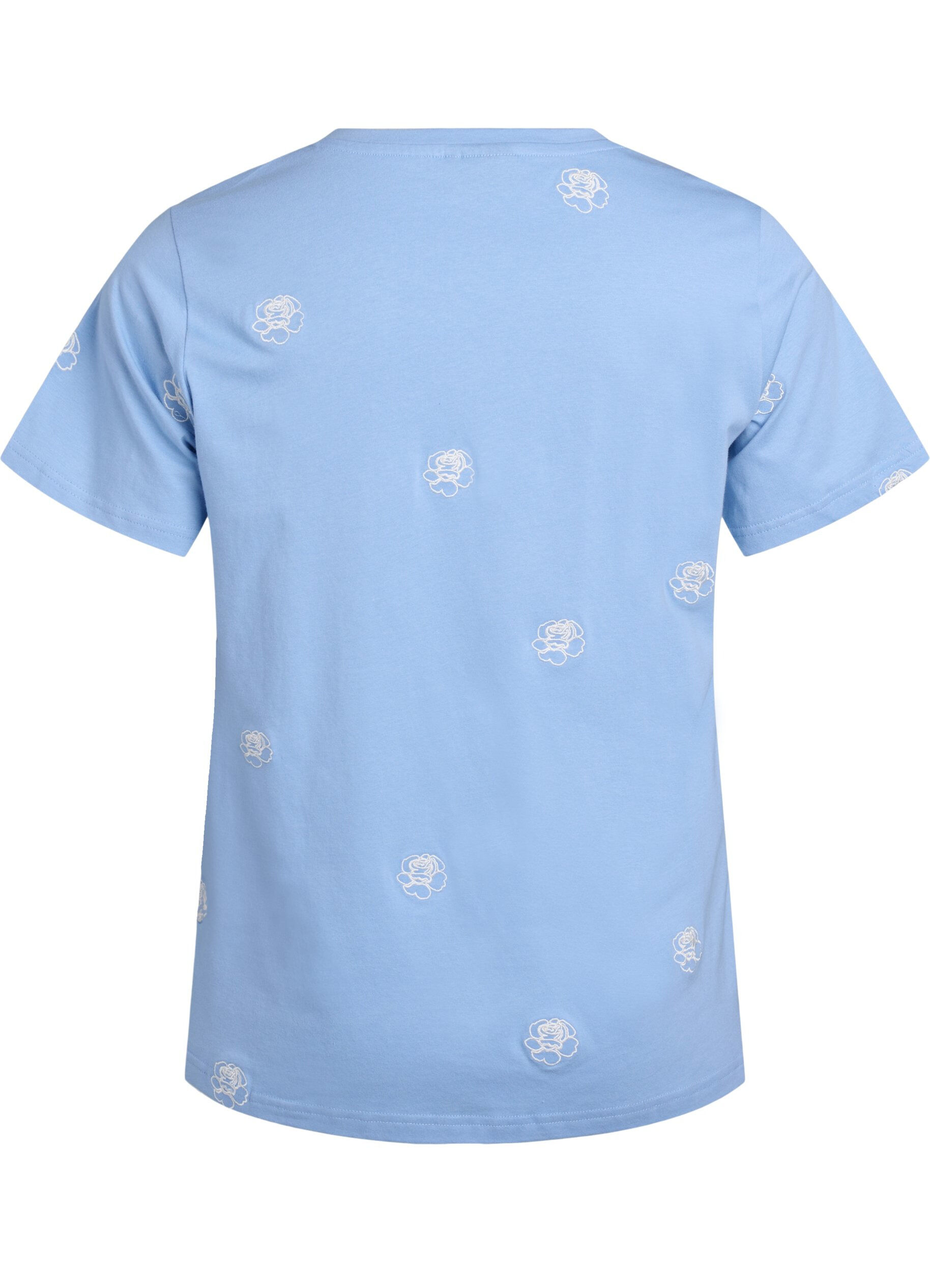 ZizziT-shirt in biologisch katoen met geborduurde motieven, Blauw, Packshot image number 1
